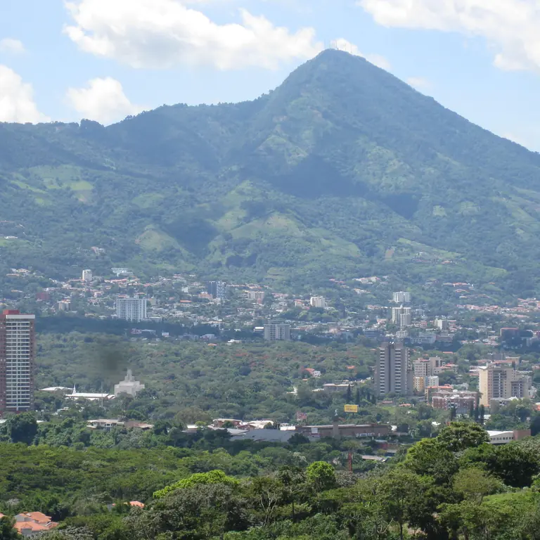 San Salvador neighborhoods with the volcano rising behind the city