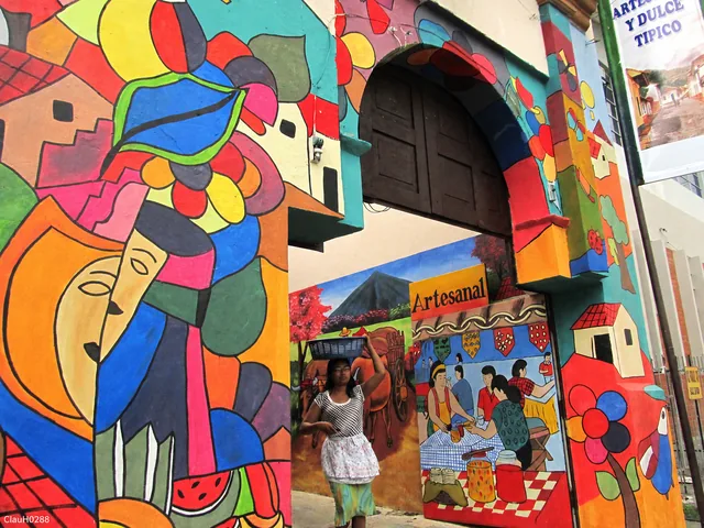 Colorful artisan market display in Santa Ana, El Salvador